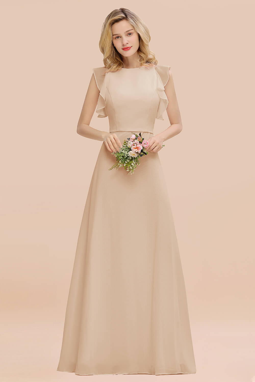 Simple Jewel Draped Sleeves Blushing Pink Bridesmaid Dress Online