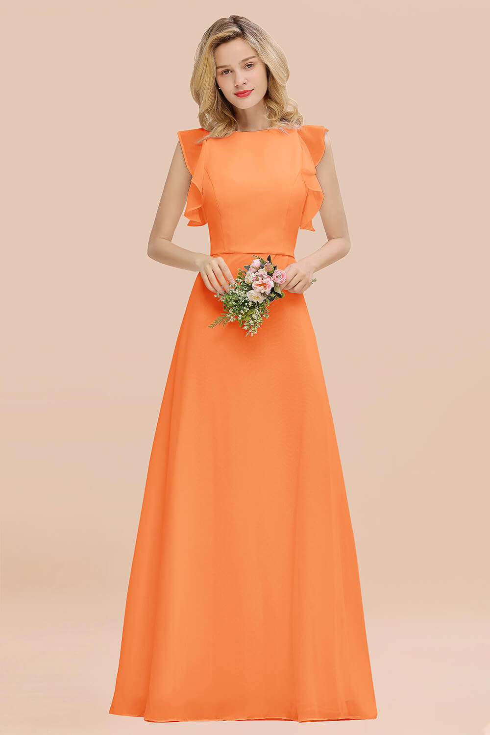 Simple Jewel Draped Sleeves Blushing Pink Bridesmaid Dress Online