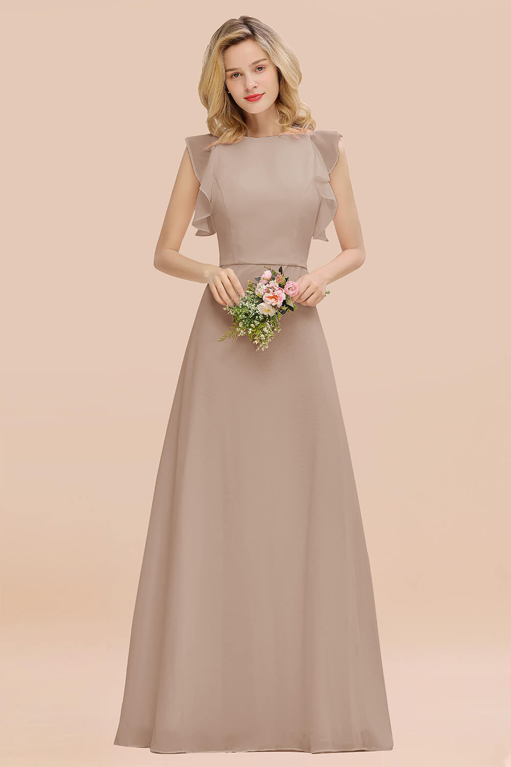 Simple Jewel Draped Sleeves Blushing Pink Bridesmaid Dress Online