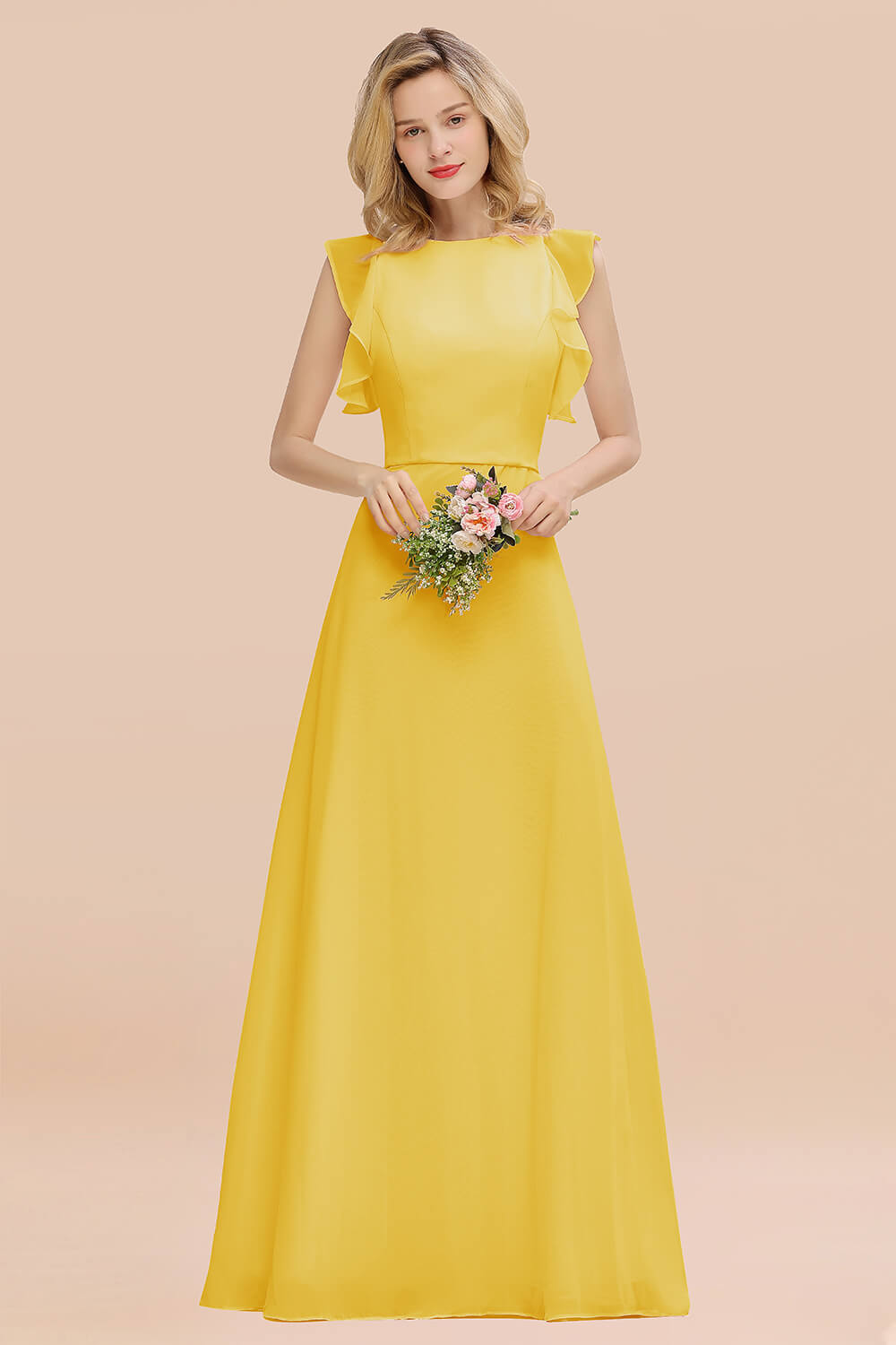 Simple Jewel Draped Sleeves Blushing Pink Bridesmaid Dress Online