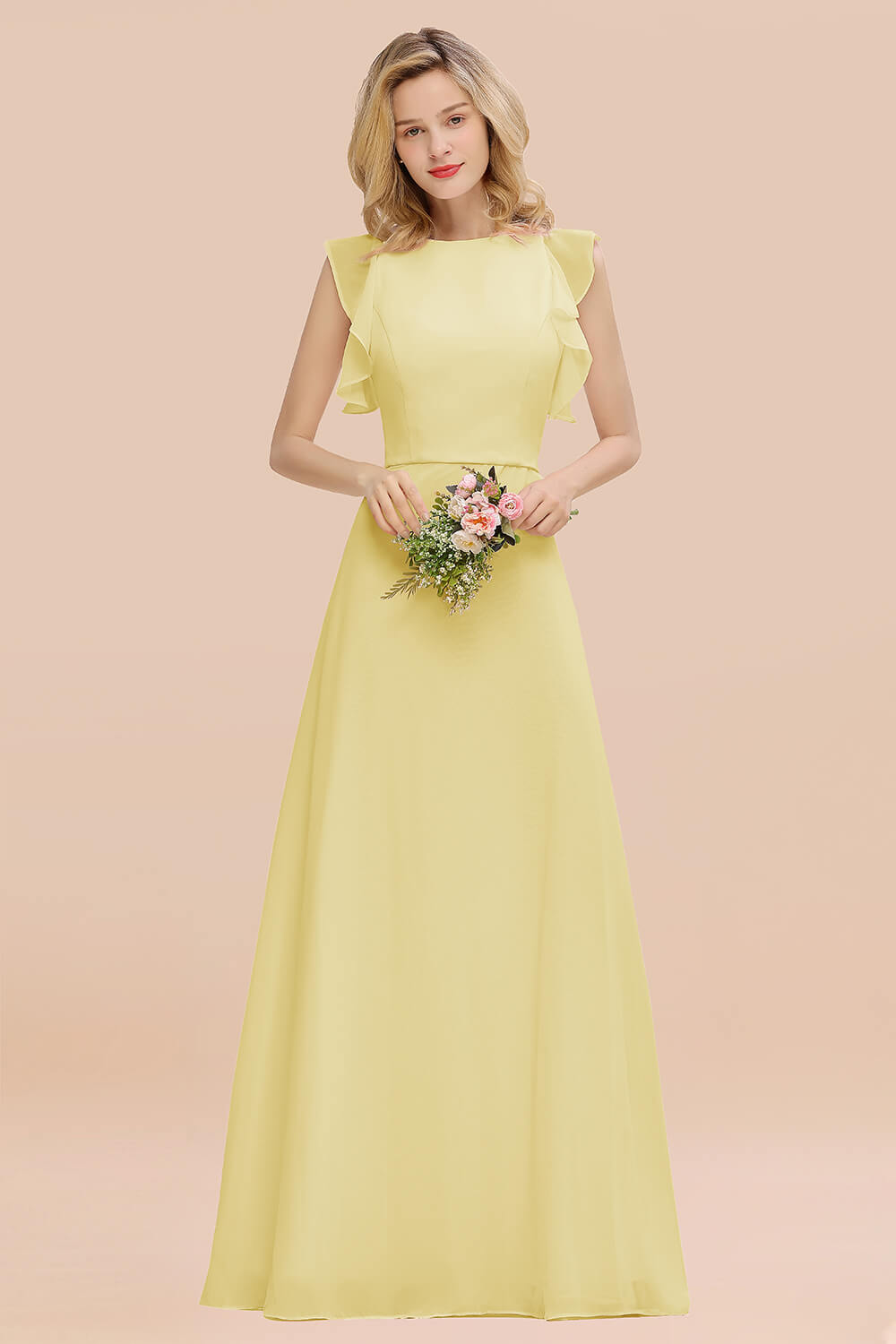 Simple Jewel Draped Sleeves Blushing Pink Bridesmaid Dress Online