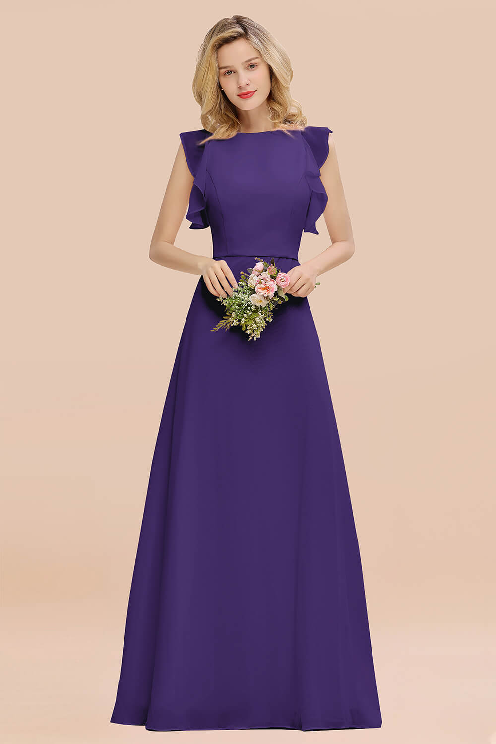 Simple Jewel Draped Sleeves Blushing Pink Bridesmaid Dress Online