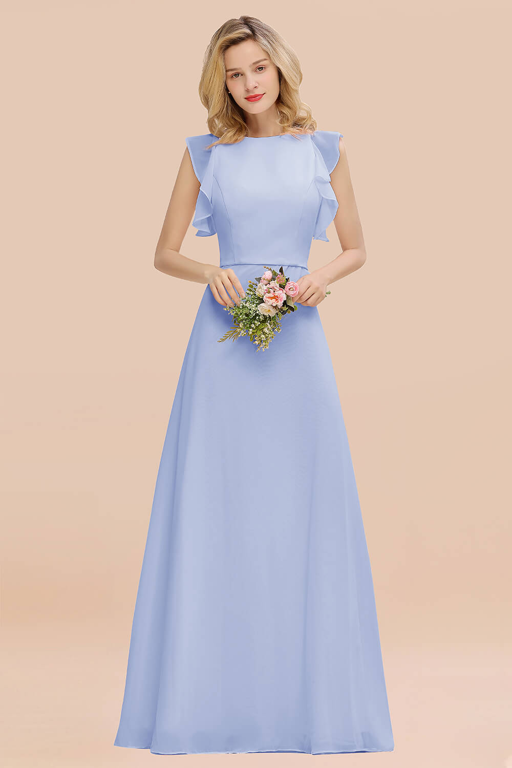 Simple Jewel Draped Sleeves Blushing Pink Bridesmaid Dress Online