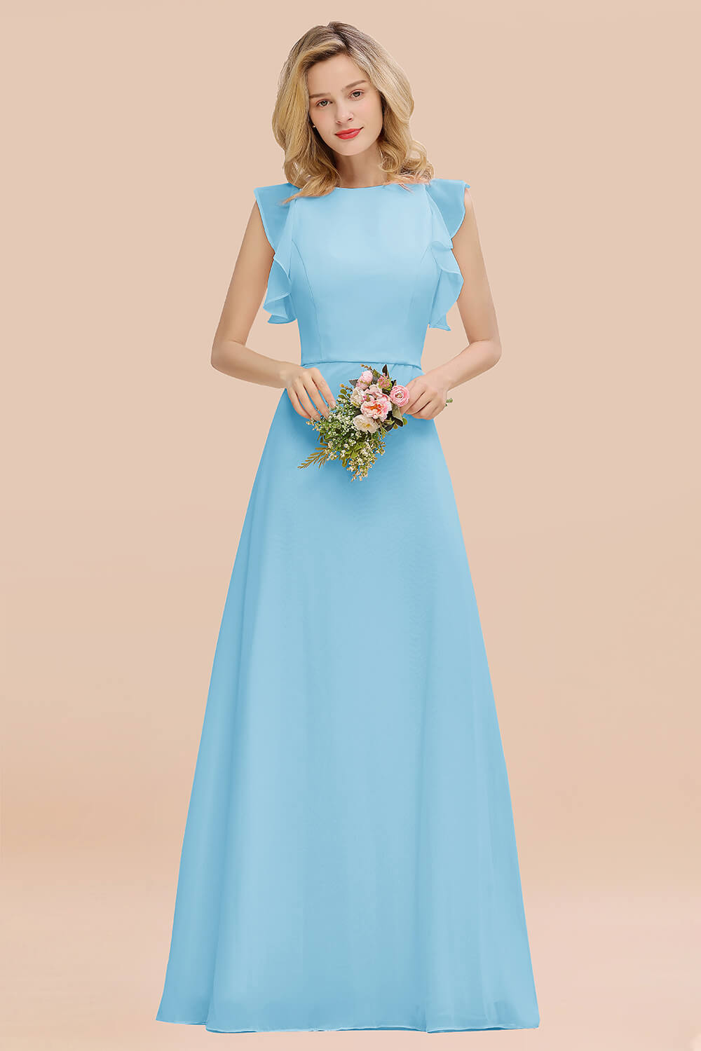 Simple Jewel Draped Sleeves Blushing Pink Bridesmaid Dress Online