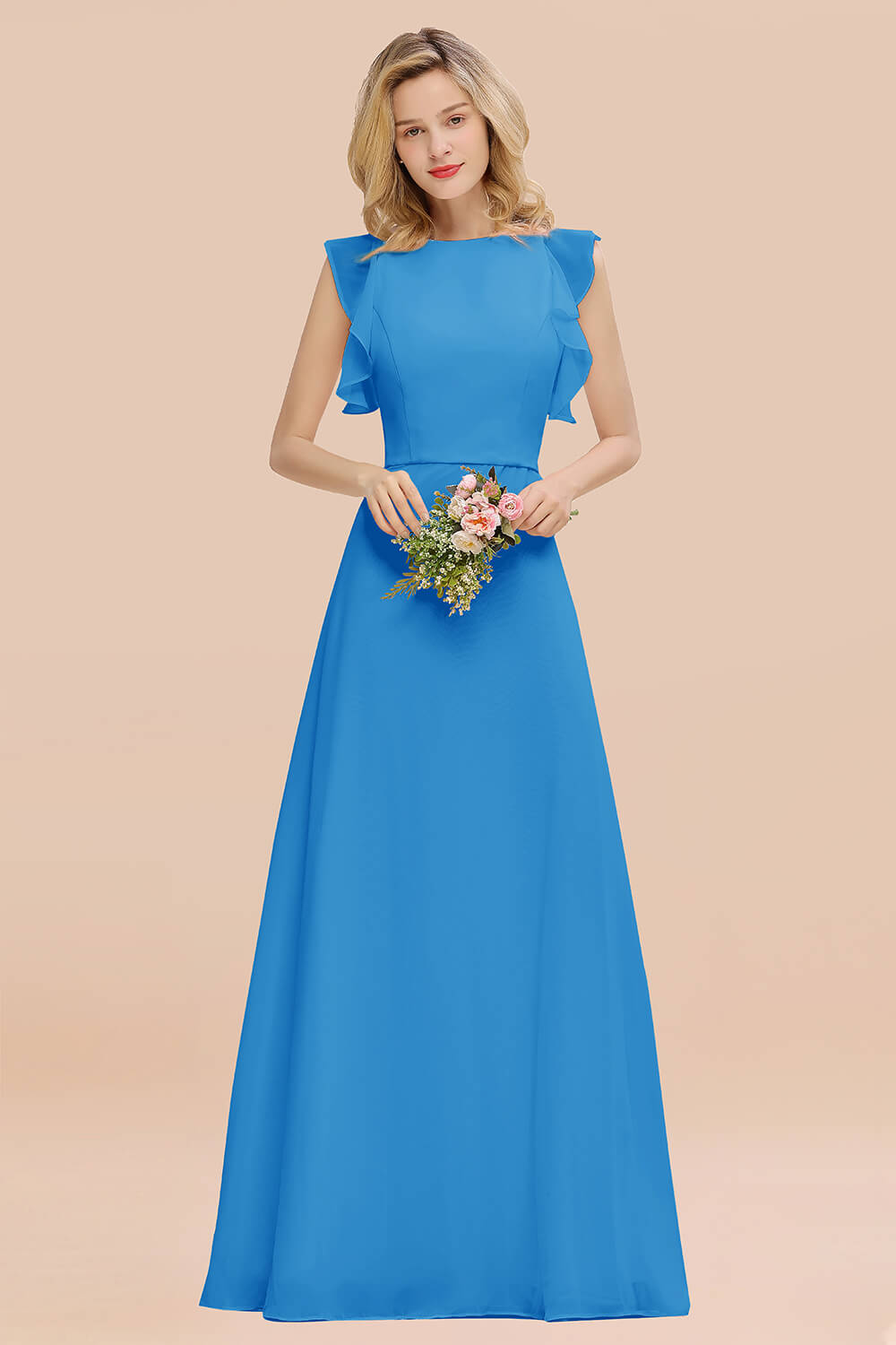 Simple Jewel Draped Sleeves Blushing Pink Bridesmaid Dress Online