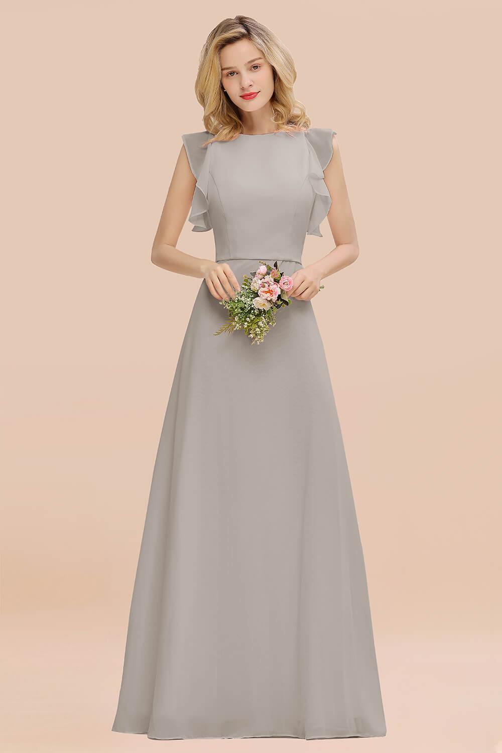 Simple Jewel Draped Sleeves Blushing Pink Bridesmaid Dress Online