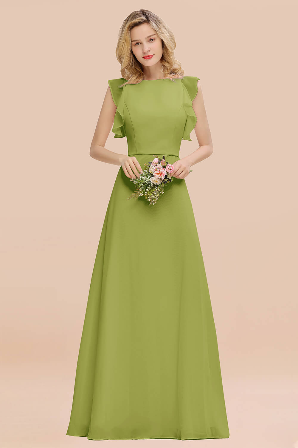 Simple Jewel Draped Sleeves Blushing Pink Bridesmaid Dress Online