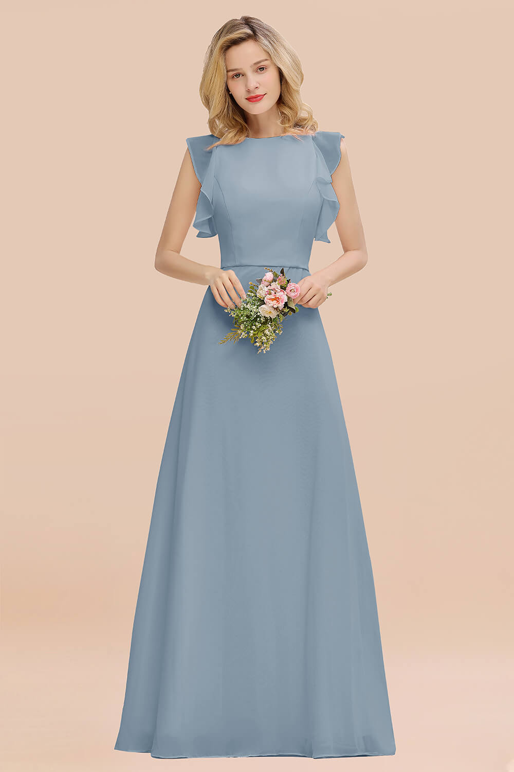 Simple Jewel Draped Sleeves Blushing Pink Bridesmaid Dress Online