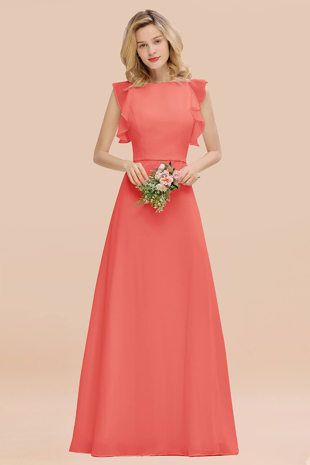 Simple Jewel Draped Sleeves Blushing Pink Bridesmaid Dress Online