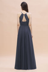 Simple Spaghetti Straps Stormy Chiffon Bridesmaid Dress with Ruffles On Sale