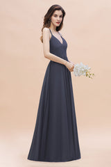 Simple Spaghetti Straps Stormy Chiffon Bridesmaid Dress with Ruffles On Sale