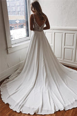 Simple V-Neck Sleeveless Chiffon Wedding Dress Online