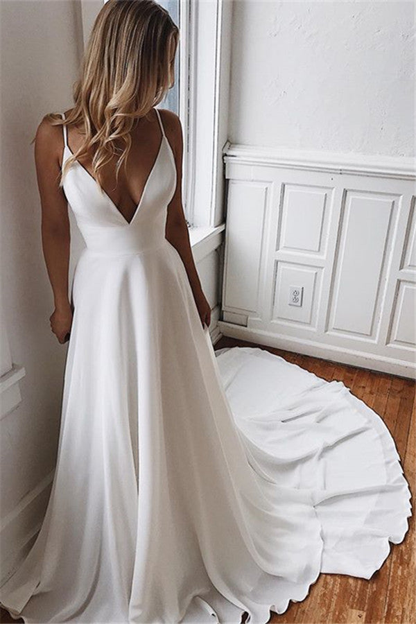 Simple V-Neck Sleeveless Chiffon Wedding Dress Online