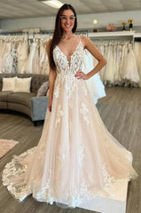 Sleeveless A-Line Floor-Length Wedding Dress with Spaghetti Straps