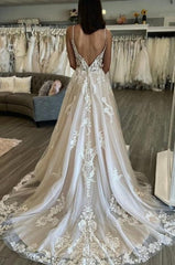 Sleeveless A-Line Floor-Length Wedding Dress with Spaghetti Straps