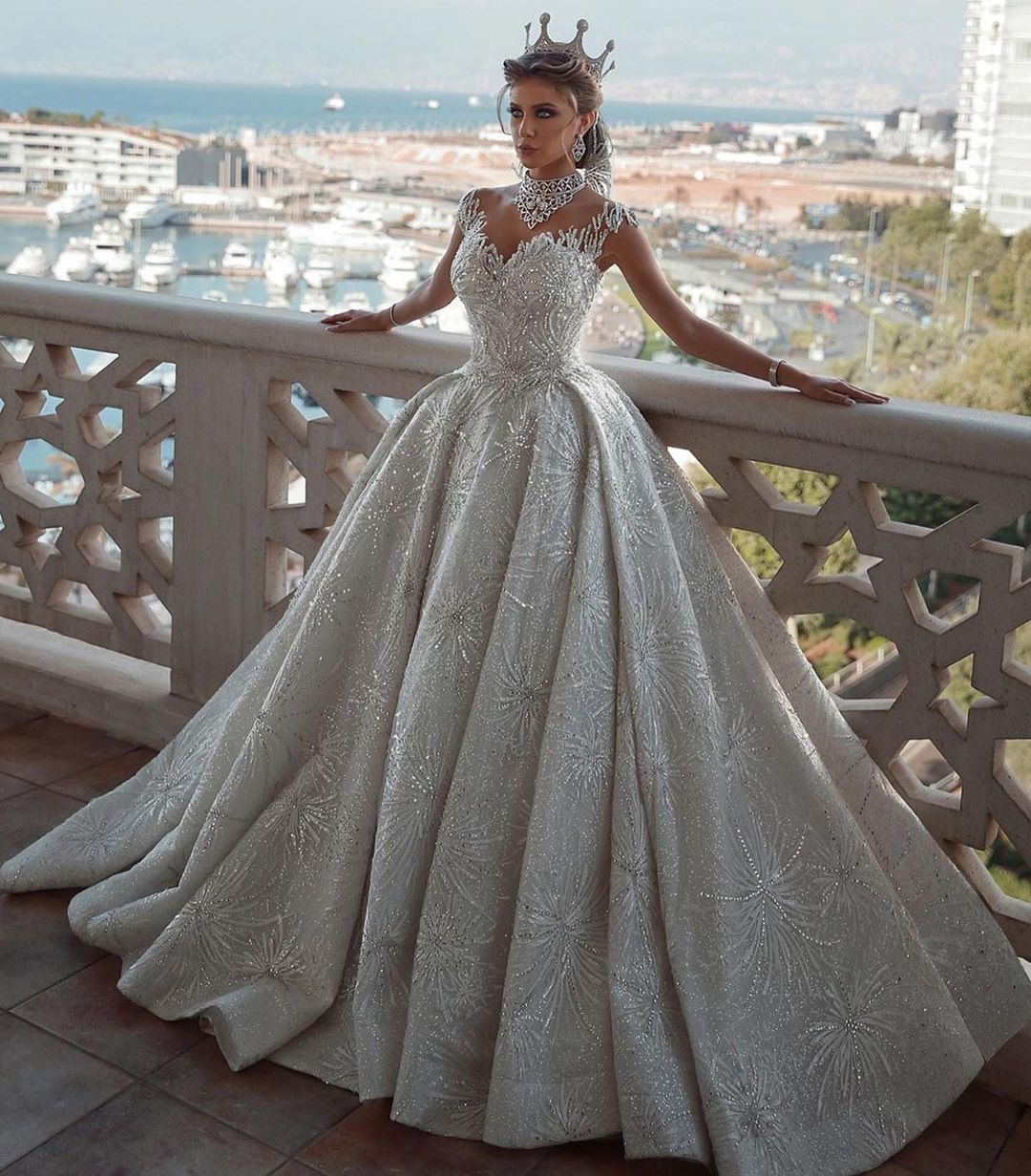 Sleeveless Ball Gown Wedding Dress With Sequins Luxurious Bridal Gowns