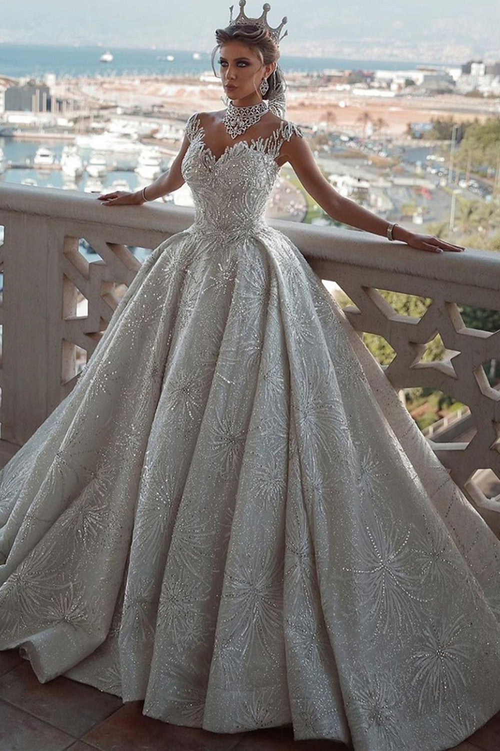 Sleeveless Ball Gown Wedding Dress With Sequins Luxurious Bridal Gowns