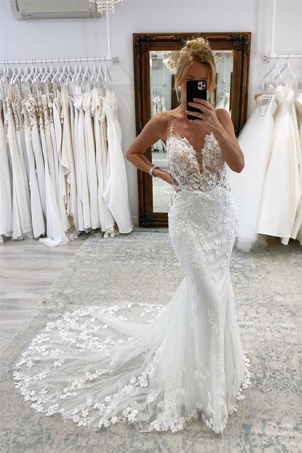 Sleeveless Mermaid Lace Wedding Dress Long Online