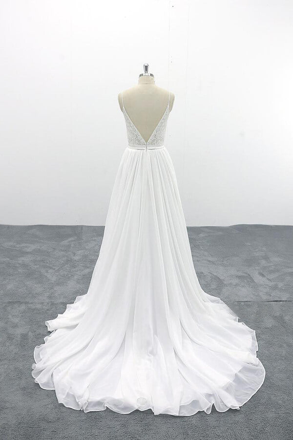 Spaghetti Strap Lace Chiffon A-line Wedding Dress On Sale