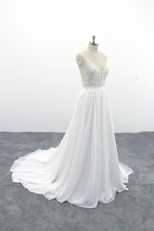 Spaghetti Strap Lace Chiffon A-line Wedding Dress On Sale