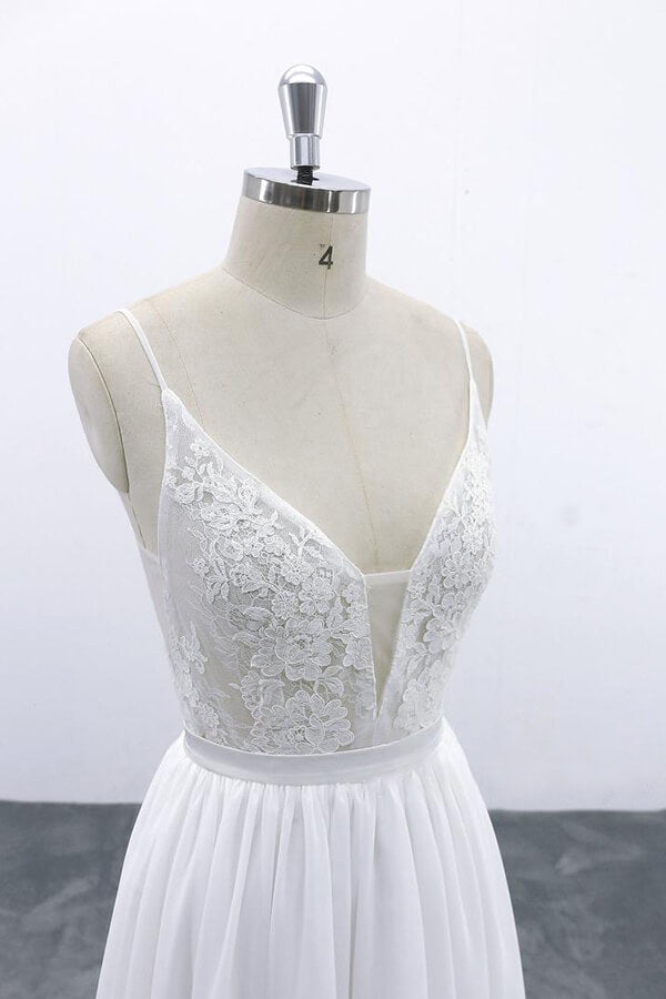 Spaghetti Strap Lace Chiffon A-line Wedding Dress On Sale