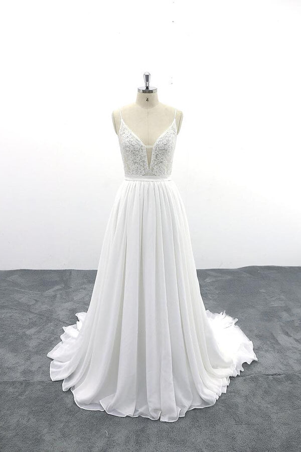 Spaghetti Strap Lace Chiffon A-line Wedding Dress On Sale