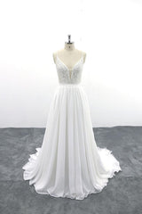 Spaghetti Strap Lace Chiffon A-line Wedding Dress On Sale