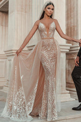 Spaghetti-Strap Sleeveless Mermaid Wedding Dress Tulle With Lace