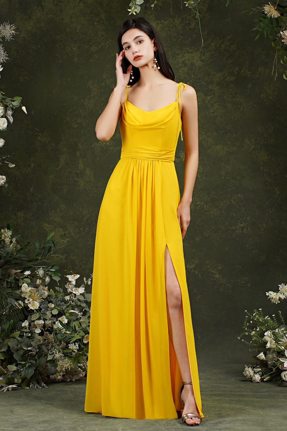 Spaghetti-Straps Bridesmaid Dress Chiffon With Slit