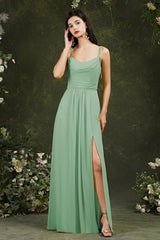 Spaghetti-Straps Bridesmaid Dress Chiffon With Slit