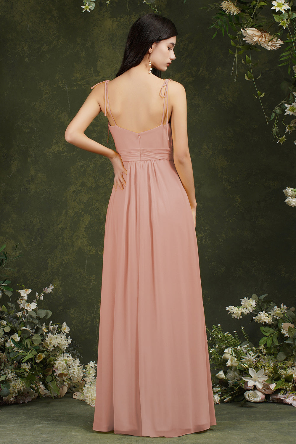 Spaghetti-Straps Bridesmaid Dress Chiffon With Slit