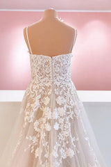 Spaghetti-Straps Lace Appliques Wedding Dress Sleeveless