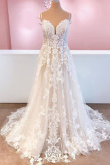 Spaghetti-Straps Lace Appliques Wedding Dress Sleeveless