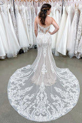 Spaghetti-Straps Lace Wedding Dress Mermaid Long