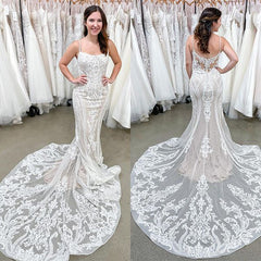 Spaghetti-Straps Lace Wedding Dress Mermaid Long