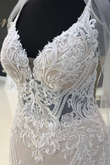 Spaghetti-Straps Lace Wedding Dress Mermaid Sleeveless