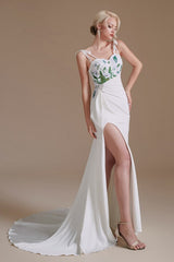 Spaghetti-Straps Mermaid Wedding Dress Split With Print