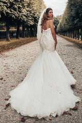 Spaghetti-Straps Sleeveless Wedding Dress Mermaid With Lace