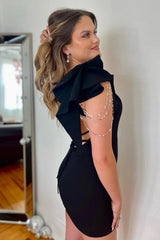 Sparkly Black Tight Short Homecoming Dress with Slit