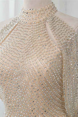 Sparkly Crystals High-Neck Prom Dresses with Front Slit Online