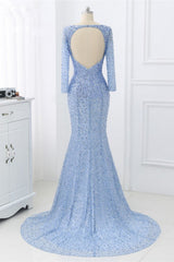 Sparkly Sequined Jewel Mermaid Prom Dresses with Long Sleeves Online