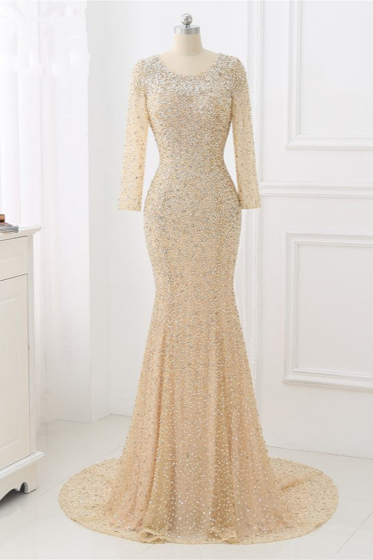 Sparkly Sequined Jewel Mermaid Prom Dresses with Long Sleeves Online