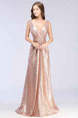 Sparkly Sequined V-Neck Sleeveless Bridesmaid Dress Online