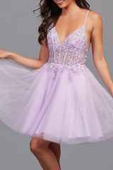 Althea A-Line Backless Tulle Appliqued Homecoming Dress