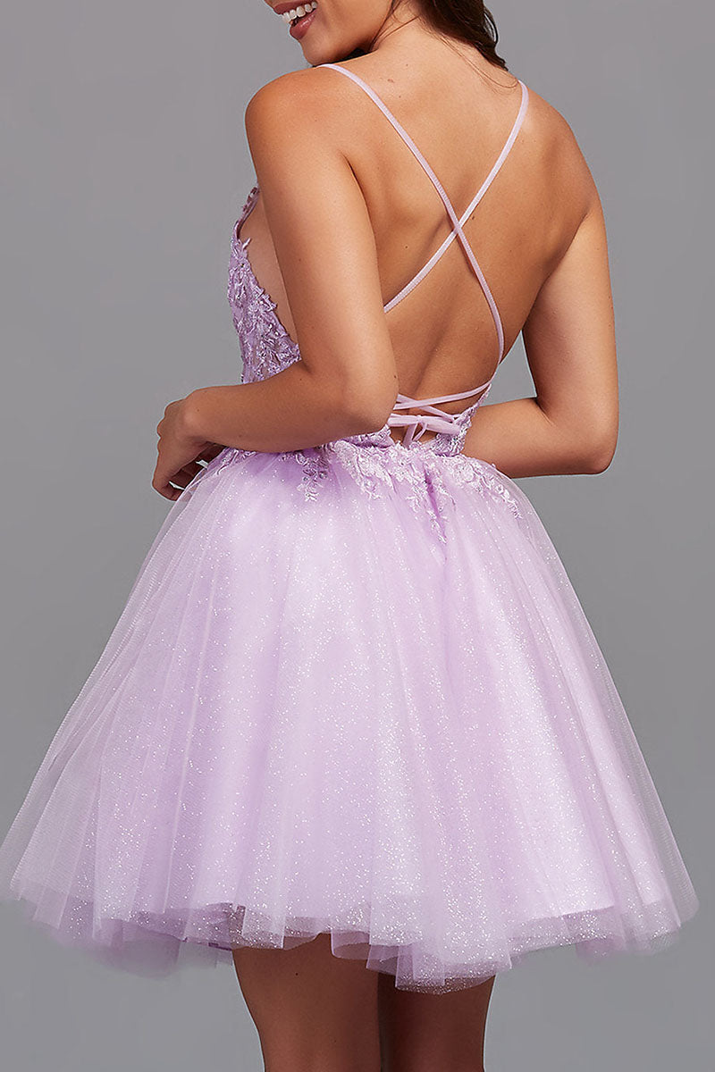 Althea A-Line Backless Tulle Appliqued Homecoming Dress