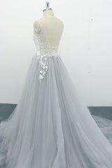 Square Neck Appliques Tulle A-line Wedding Dress On Sale