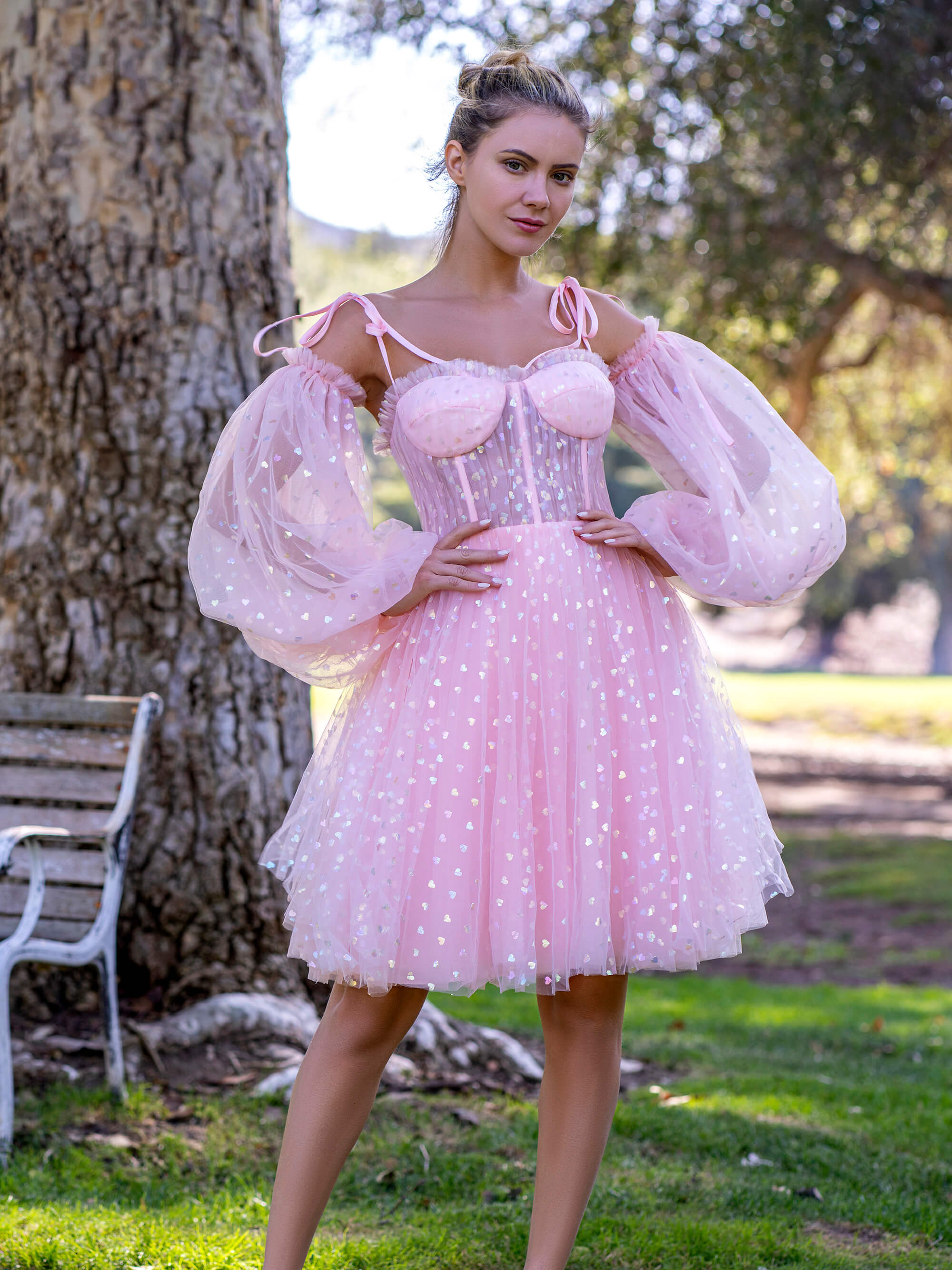 Corset Glitter Hearts Above-Knee-Length Tulle Dress