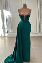 Strapless Dark Green Prom Dress Mermaid Long With Ruffle