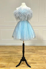 Strapless Feathered A-Line Cute Homecoming Dress