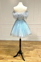 Strapless Feathered A-Line Cute Homecoming Dress